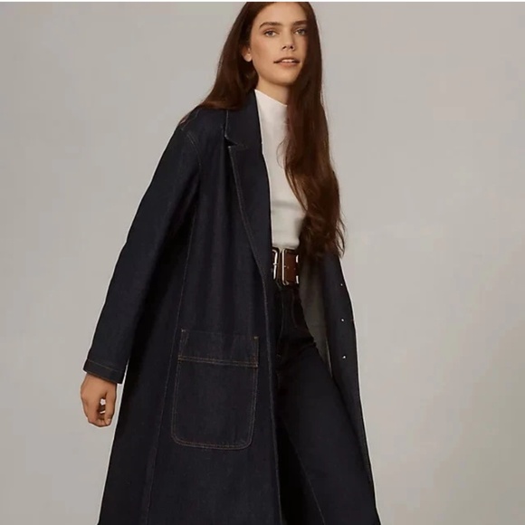 Pilcro Polished Denim Trench Coat Jean Jacket Longline Anthropologie NWOT Medium - Picture 2 of 9